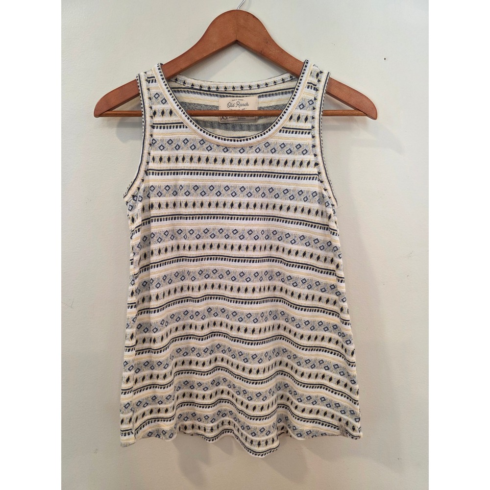 Old Ranch Women XS Cotton Knit Tank Top Southwestern Geometric Smocked Back